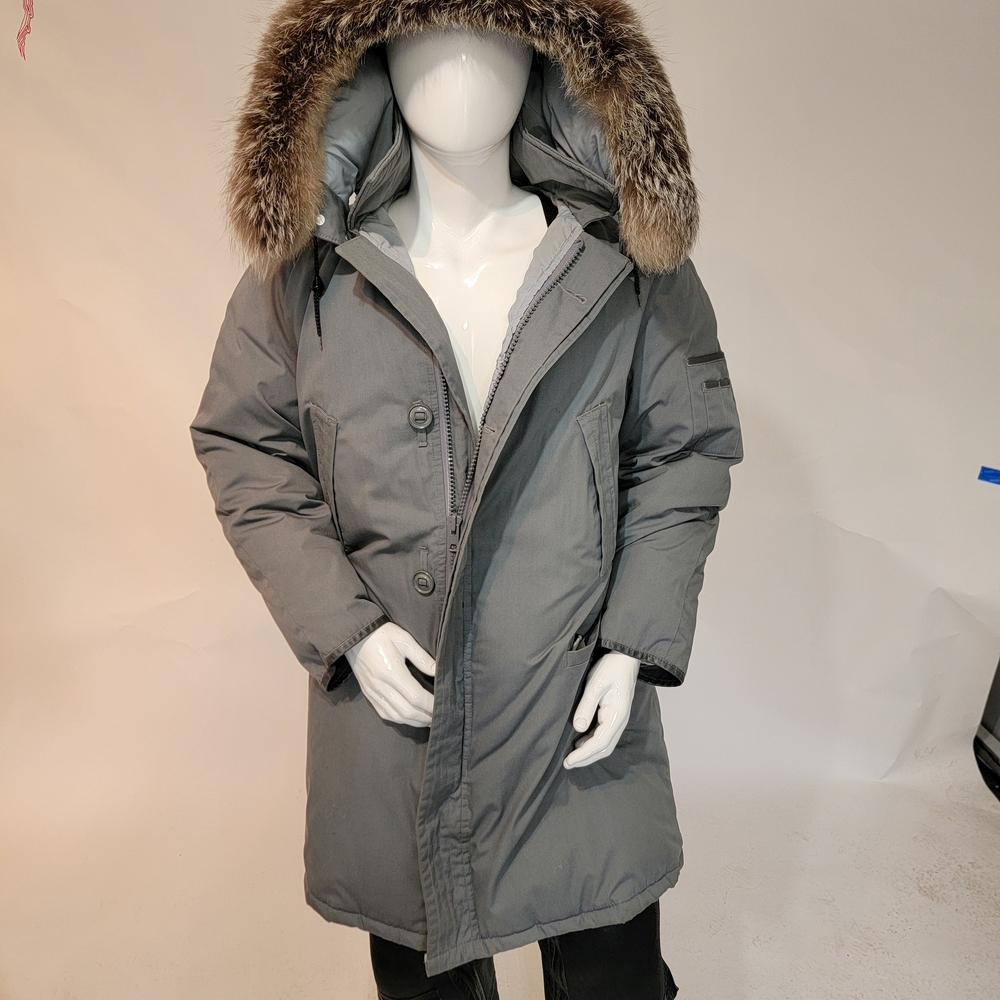 Man Grey Parka With Silver Fox Grim On Hood